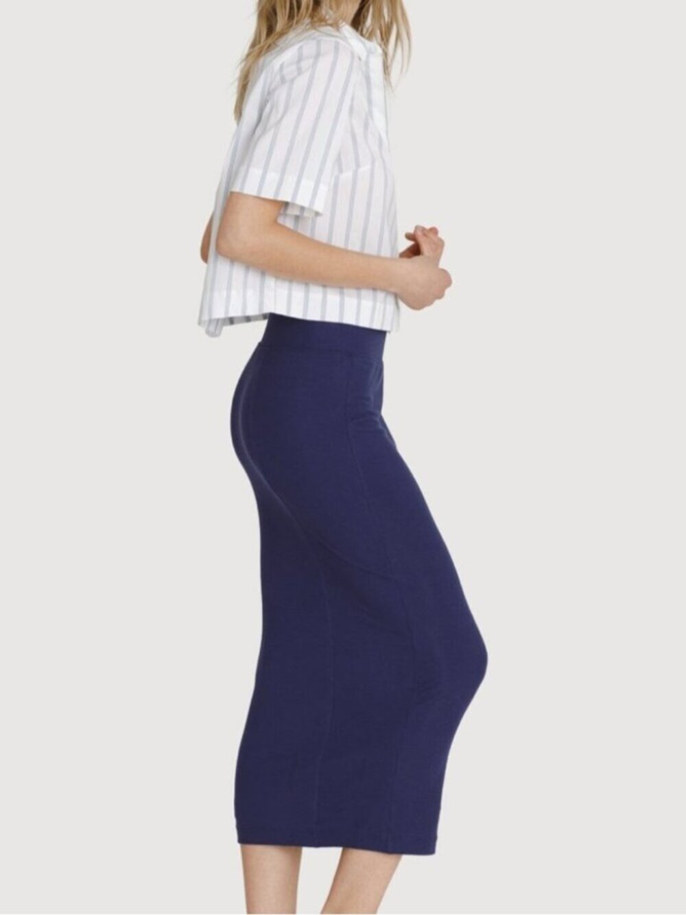 Kit & Ace Navy Modal Stretch Jersey Midi Pencil Skirt